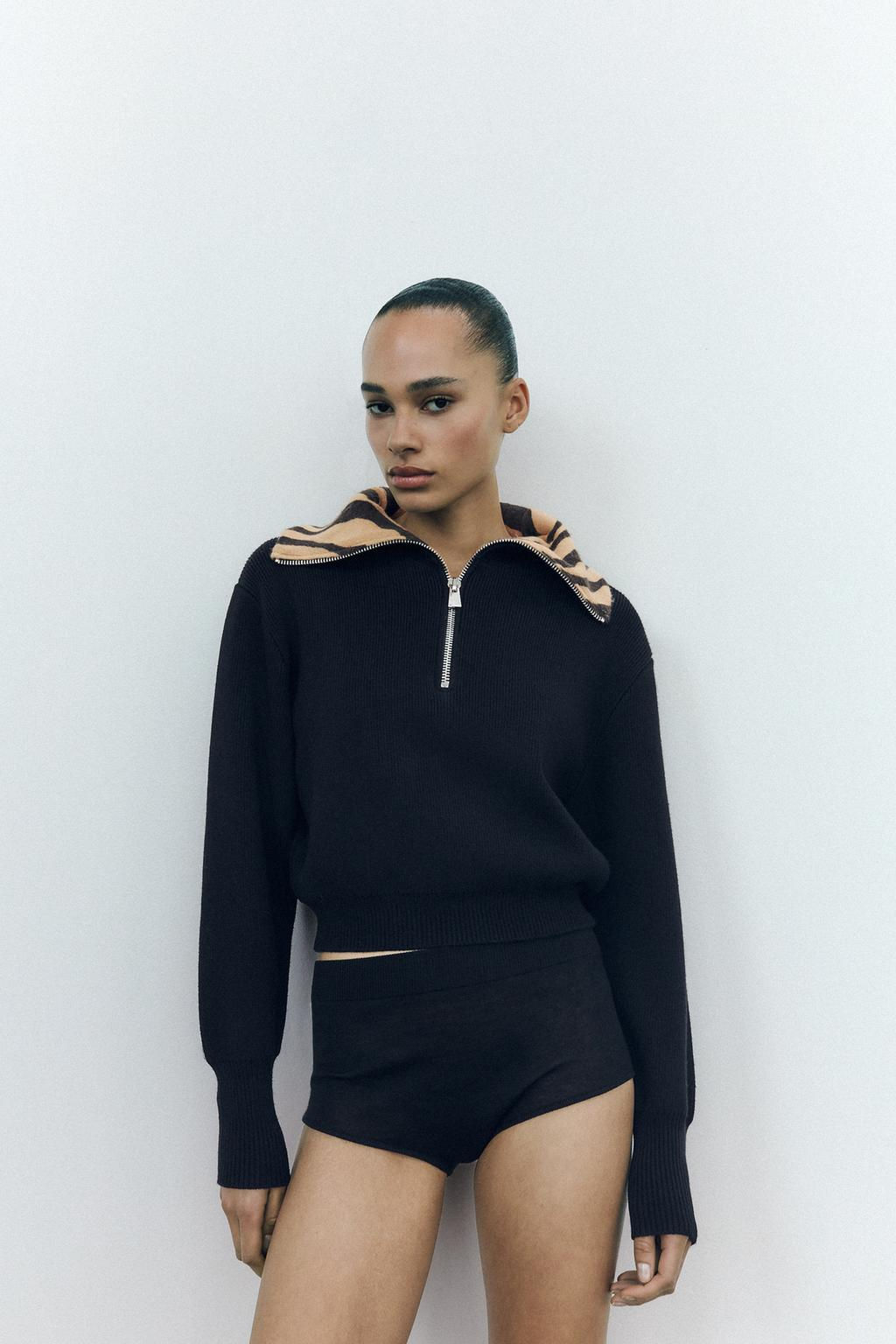 ANIMAL PRINT JACQUARD COLLAR SWEATER - Zara фото 2