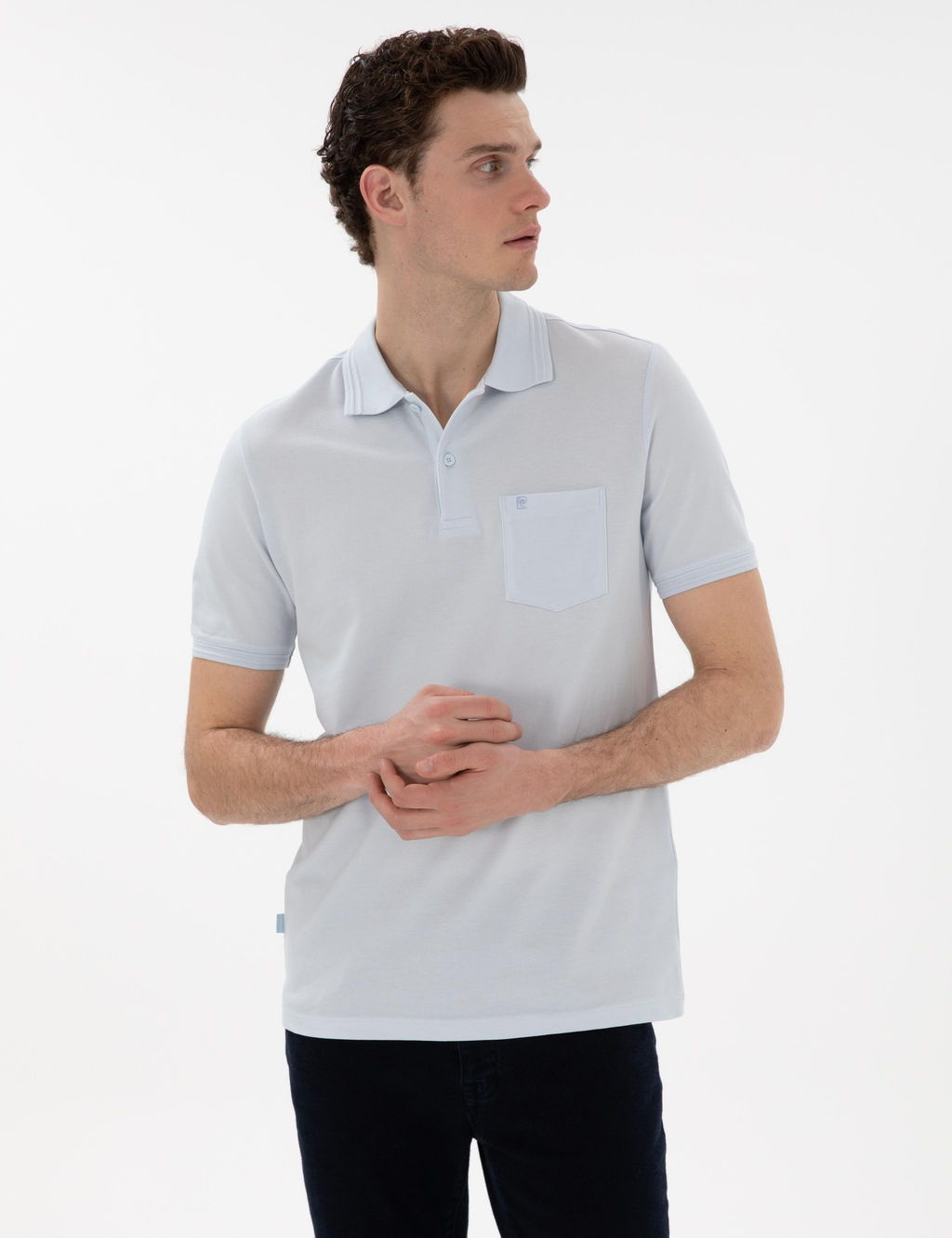 A__k Mavi Regular Fit %100 Pamuk Polo Yaka Basic Ti__rt