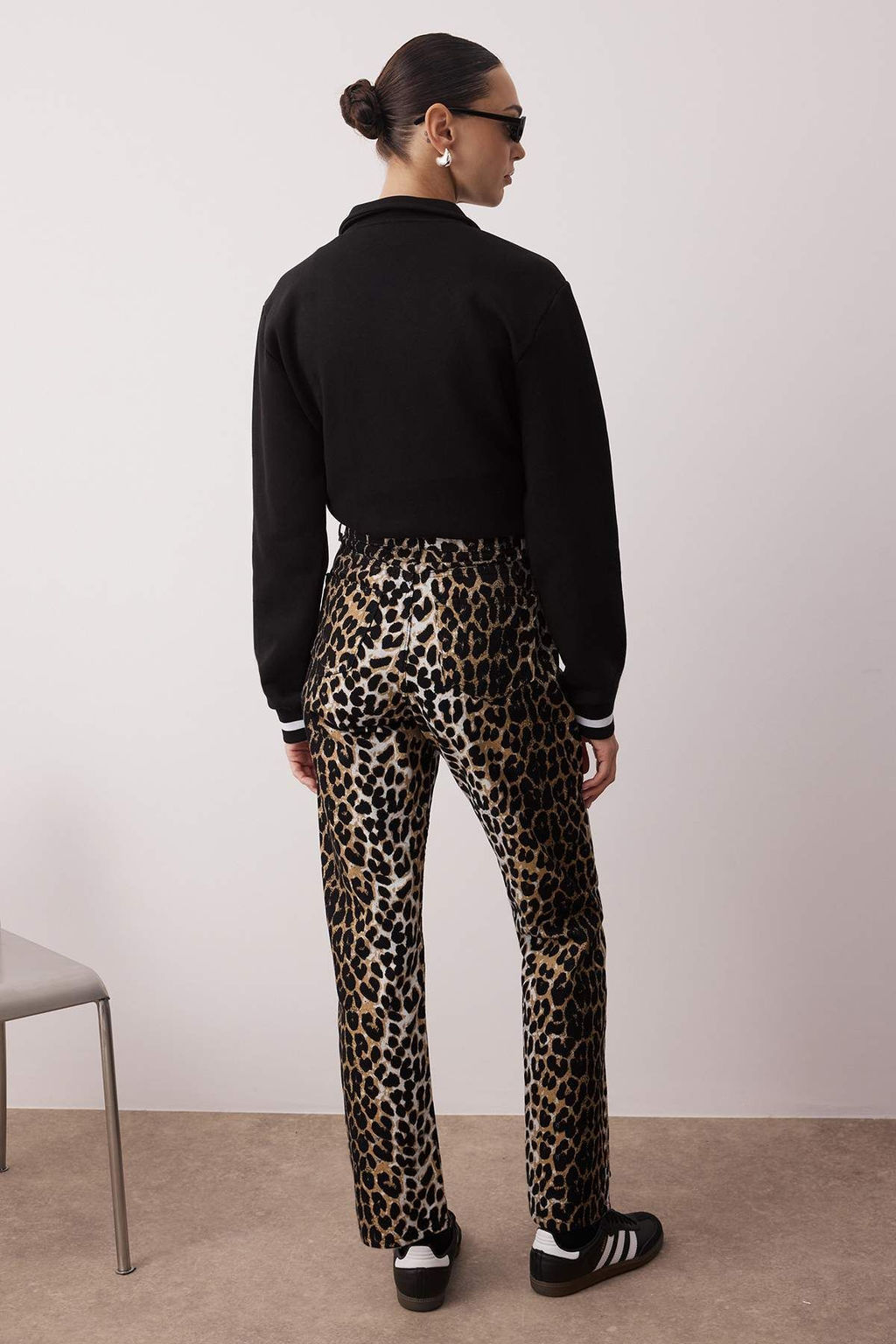 TRENDYOLMILLA Kahverengi Leopar Desenli Straight/Duz Kesim Dokuma Pantolon TWOSS24PL00170  фото 4