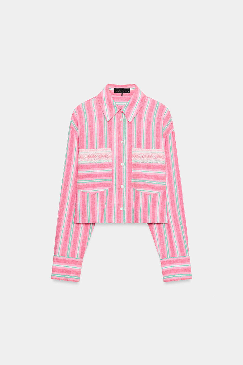 CAMISA CORTA RAYAS ENCAJE / Rosas - Zara фото 5