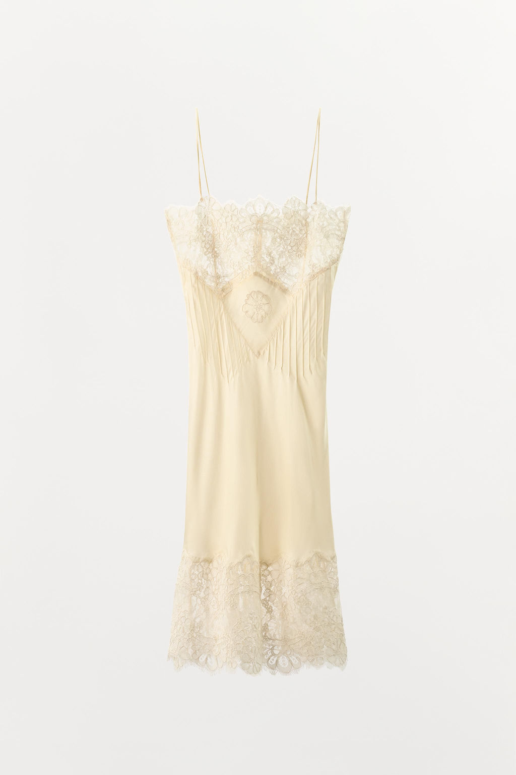 VESTIDO LENCERO SATINADO ENCAJE / Crudo - Zara фото 4