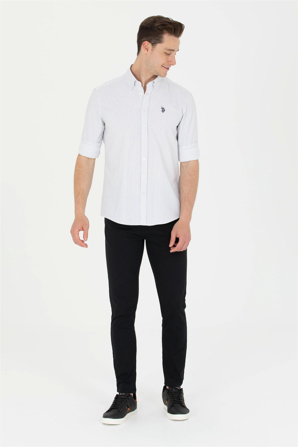 Мужская белая рубашка в темно-синюю полоску Неожиданная скидка в корзине - U.s. polo assn фото 4