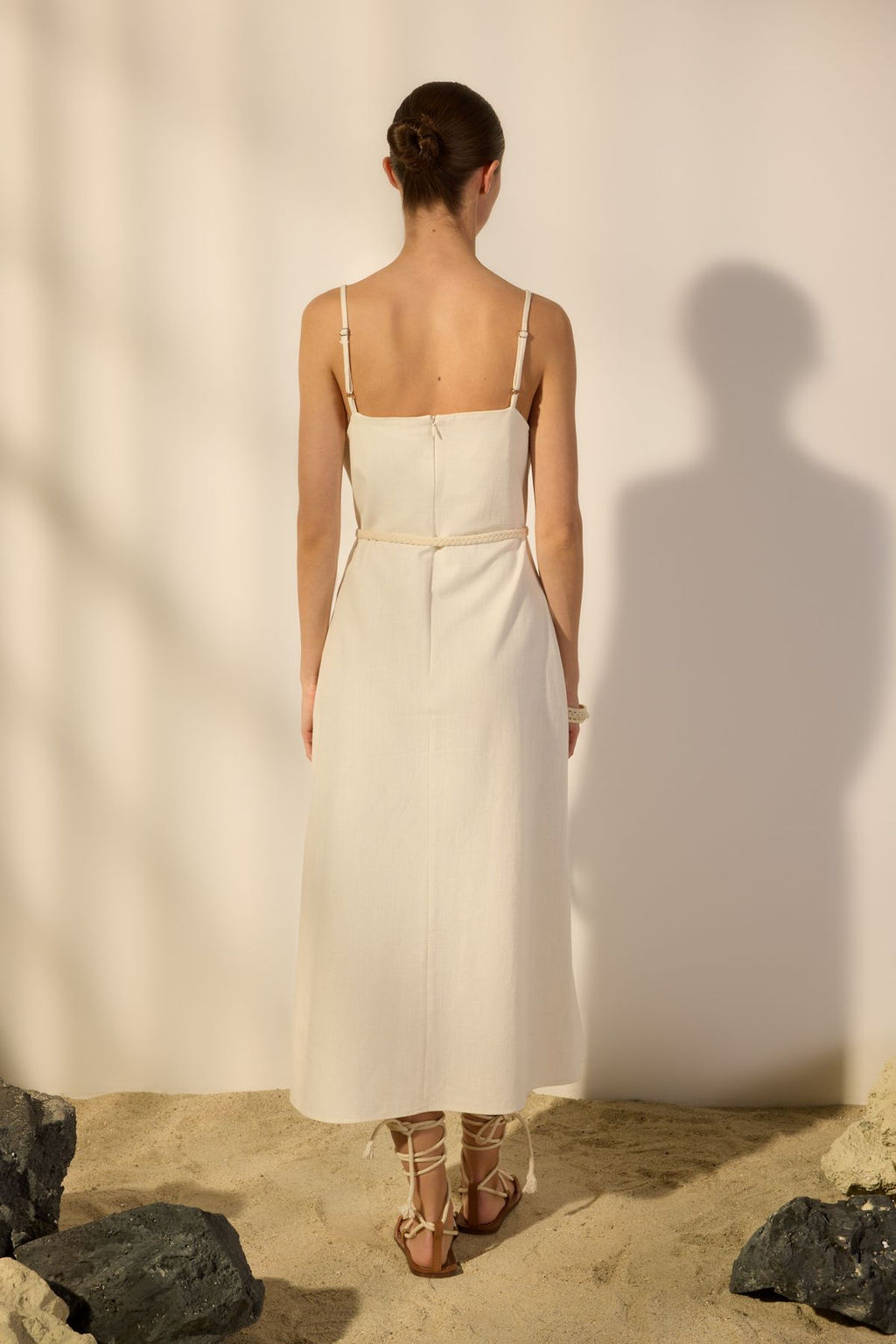 Trendyolmilla Beyaz Kusakl? Keten Kar?s?ml? A Kesim Midi Dokuma Elbise TWOSS25EL00650  фото 12