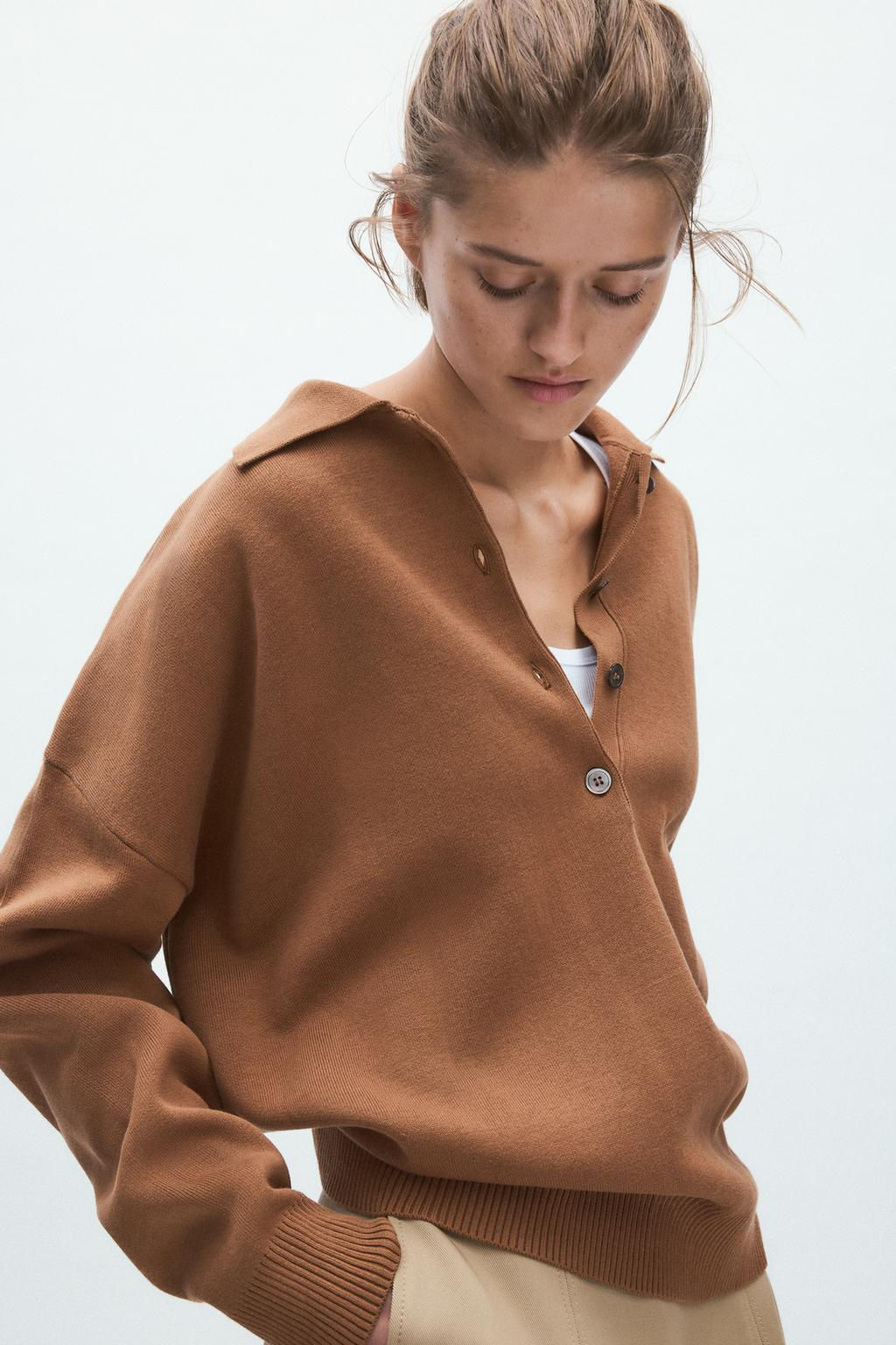 OVERSIZED PLAIN KNIT POLO SHIRT - Zara фото 2