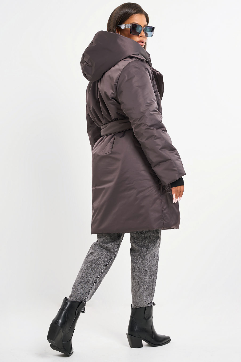 Куртка удлиненная со съемным капюшоном шоколад