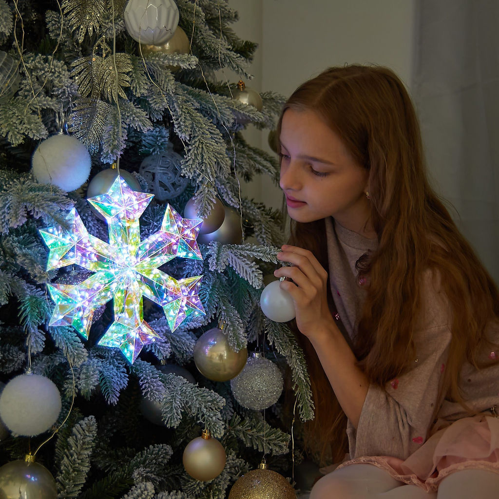ULD-R512 3АА SNOWFLAKE Светильник декоративный Снежинка, на батарейках 3AA (не в/к). 100 светодиодов. Белый свет. Цвет корпуса радужный. TM Uniel - Volpe фото 6