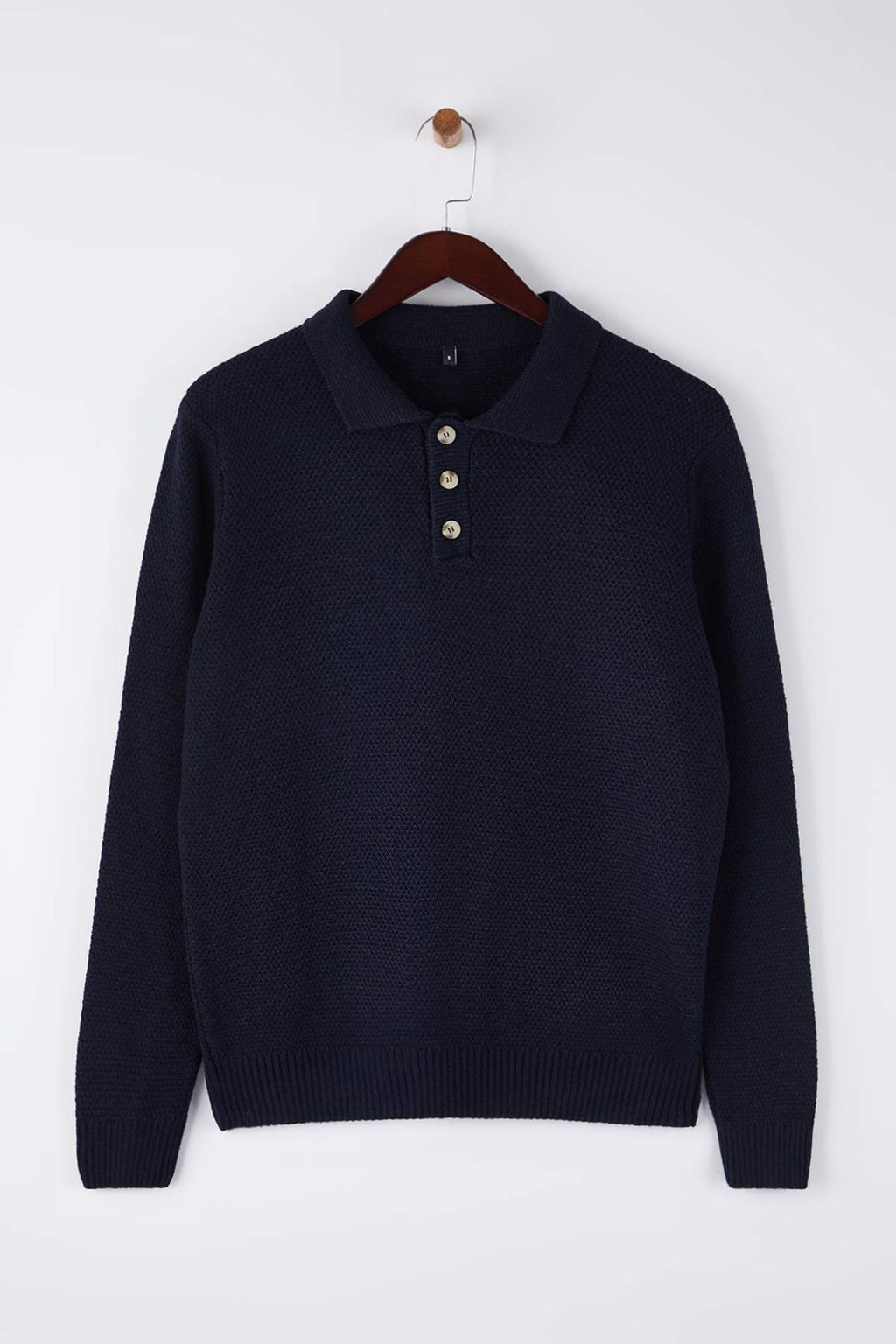 Lacivert Regular Polo Yaka Dugmeli Duz Kazak TMNAW26KZ00010