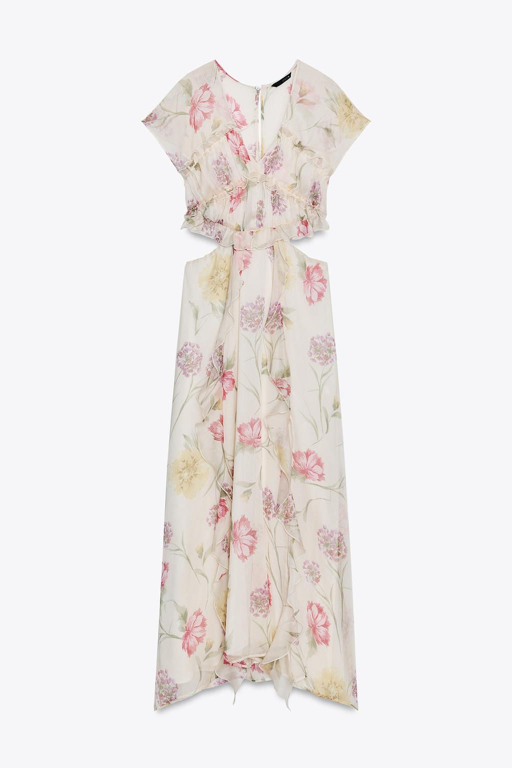 FLORAL PRINT CUT-OUT MIDI DRESS - Zara фото 8