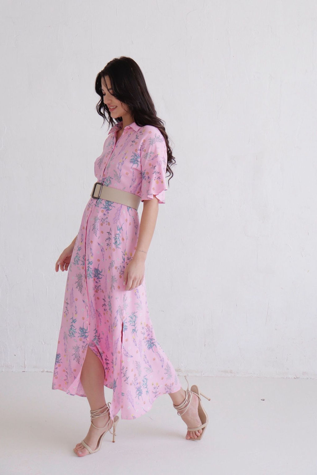 Платье-рубашка удлинённое розовое с принтом - Martichelli фото 4