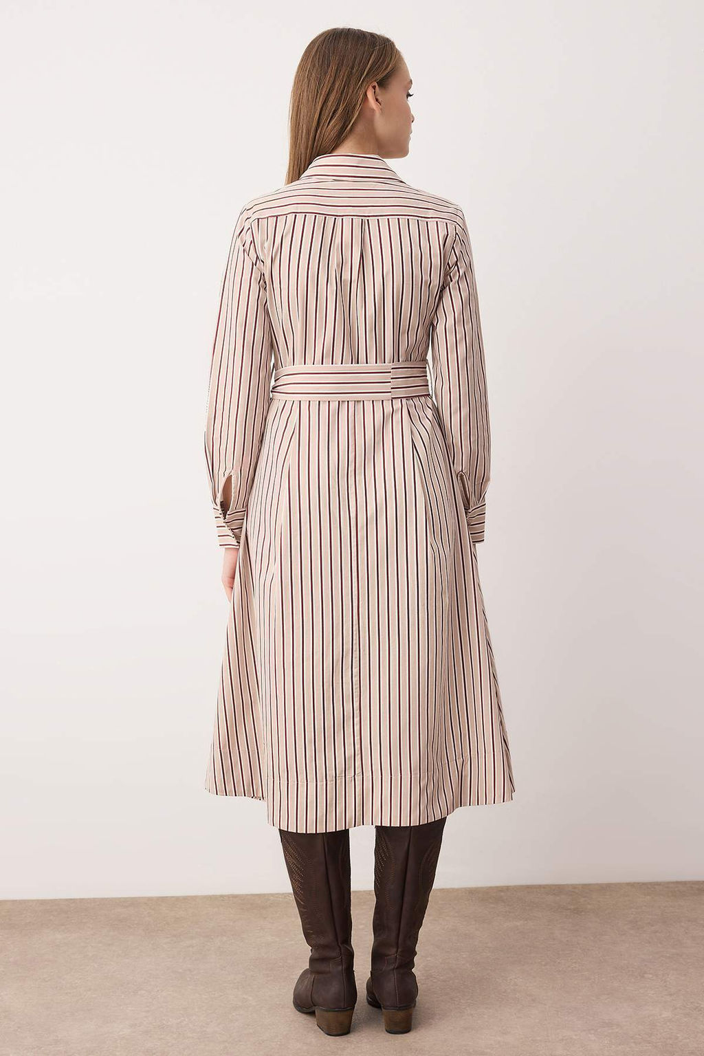 Kahverengi Kusakl? Cizgili Midi Dokuma Gomlek Elbise TWOAW26EL00328 - Trendyolmilla фото 3