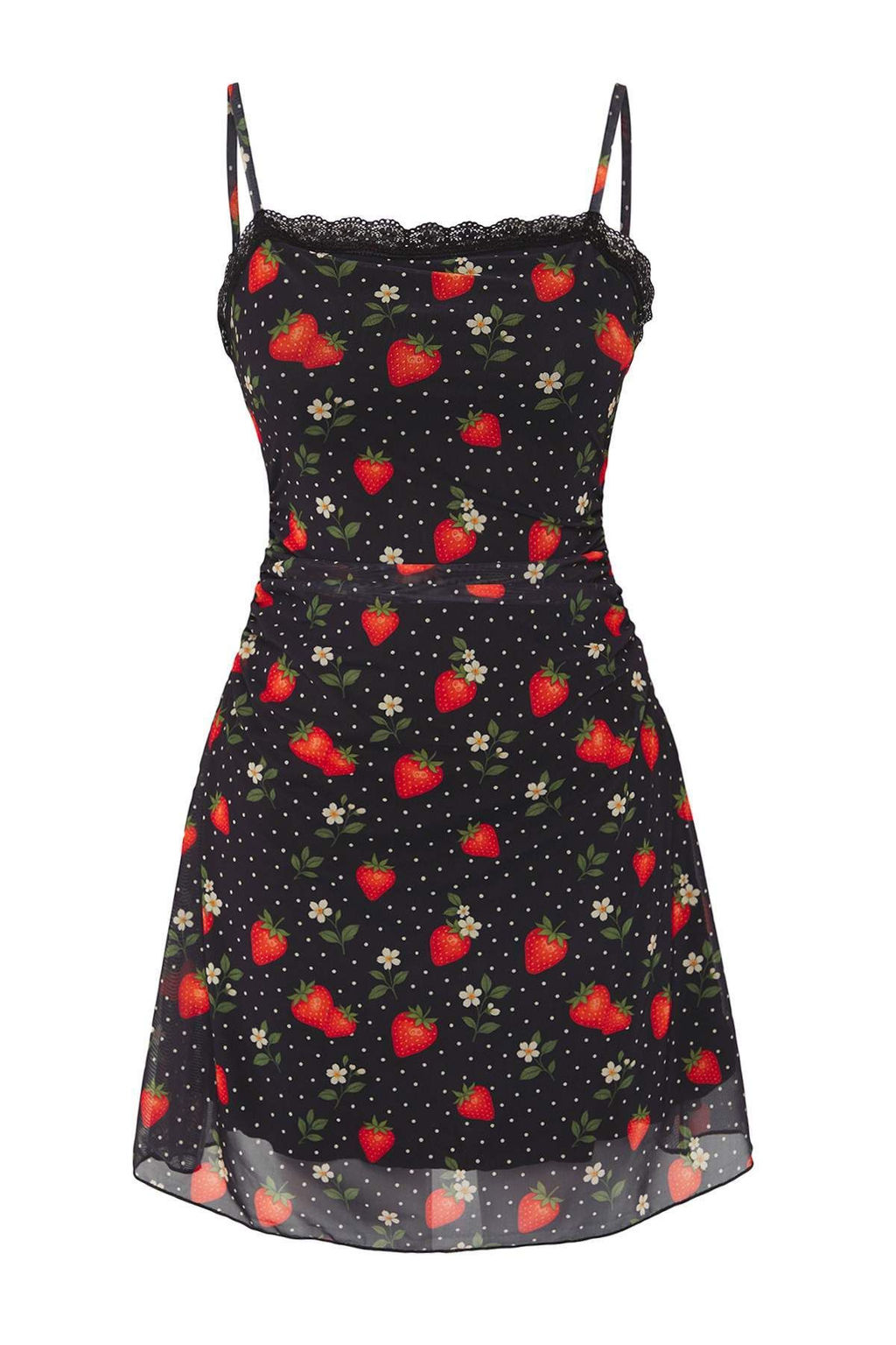 Trendyolmilla Cok Renkli Cilek Bask?l? Tul F?rf?rl? K?sa / Mini Esnek Orme Elbise TWOSS25EL00841  фото 6