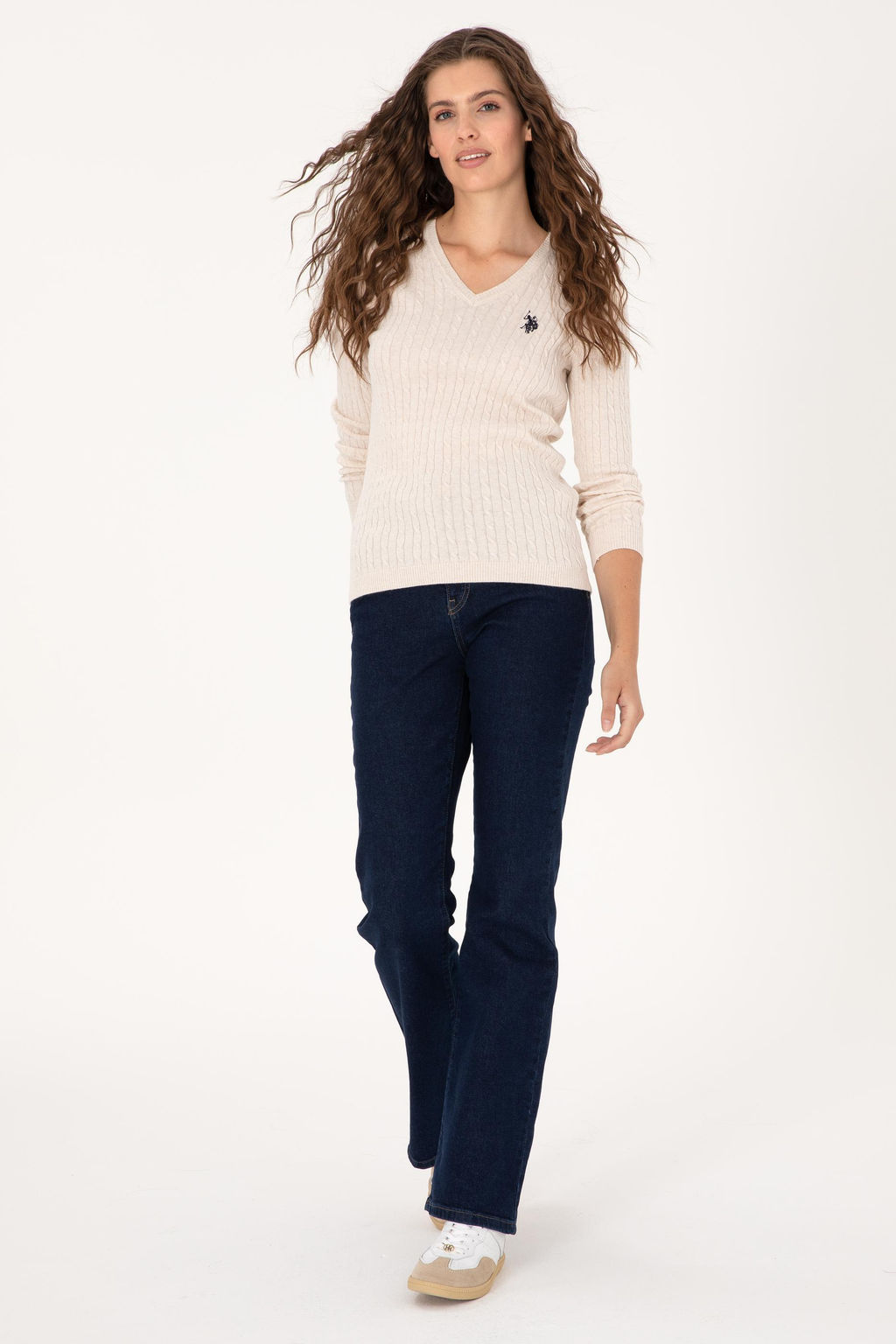 Kad_n Krem Melanj V Yaka Basic Kazak Sepette S_rpriz _ndirim - U.s. polo assn фото 4