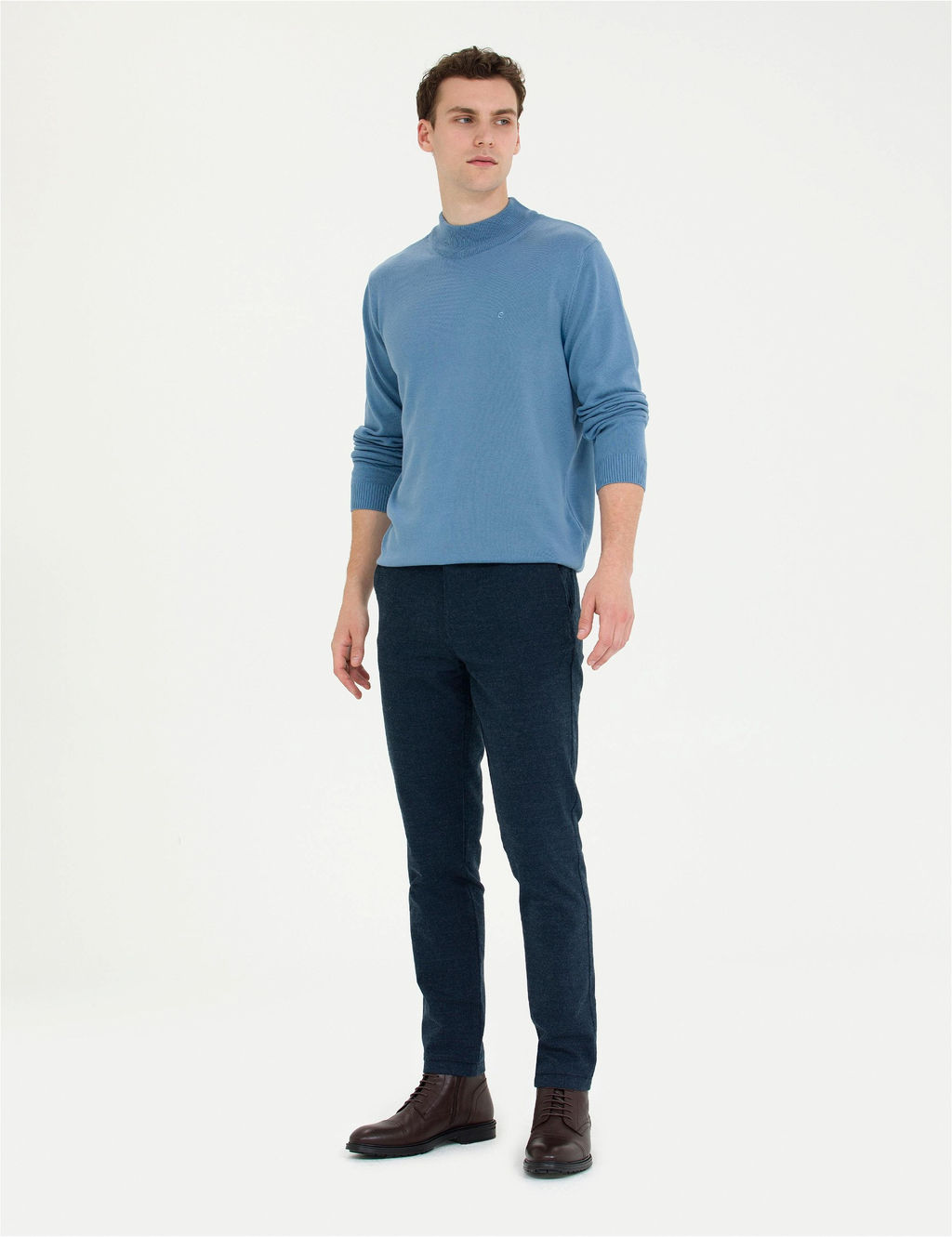 Koyu Mavi Slim Fit Yar_m Bal_k__ Yaka Basic Triko Kazak - Pierre cardin фото 4