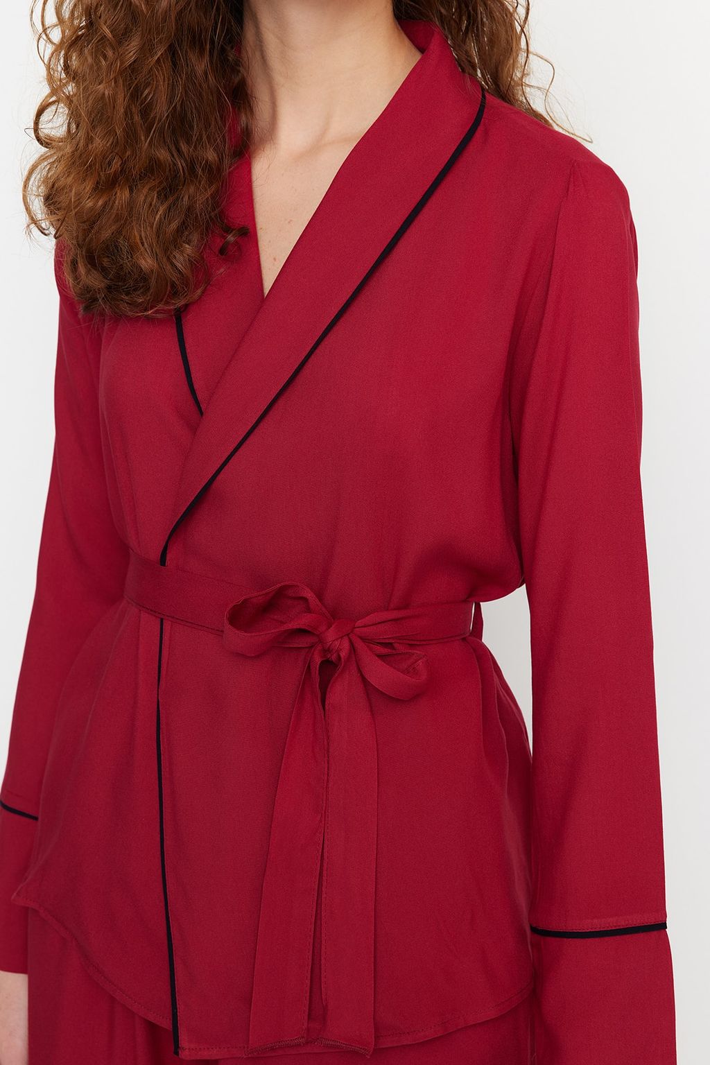 Trendyolmilla Bej Kusakl? Biye Detayl? Kruvaze Viskon Hamile Dokuma Pijama Tak?m? THMAW22PT1109  фото 26