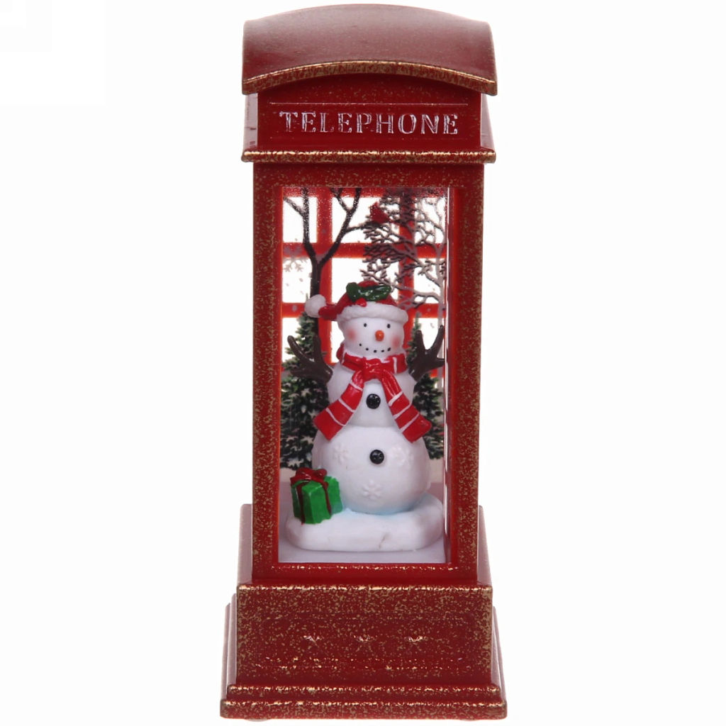 Сувенир с подсветкой Christmas "Телефонная будка - Снеговик с подарком" 12,5х5,3х5,3 см