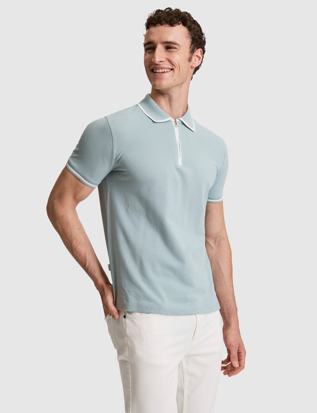Koyu Mint Slim Fit %100 Pamuk Fermuarl_ Polo Yaka Ti__rt