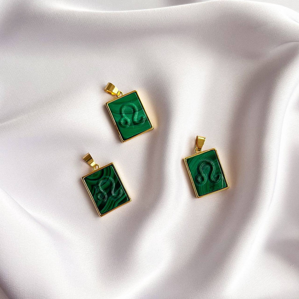 Кулон со знаком зодиака "Лев" из Малахита