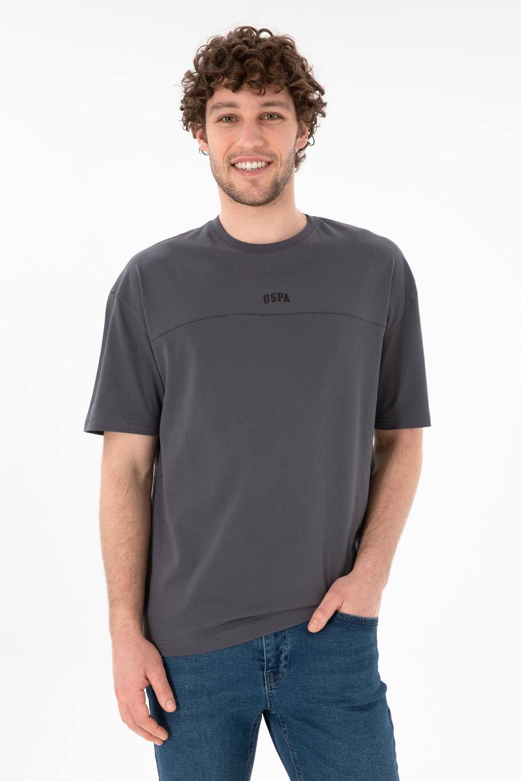 Erkek Comfort Fit Bisiklet Yaka Antrasit Ti__rt Sepette S_rpriz _ndirim