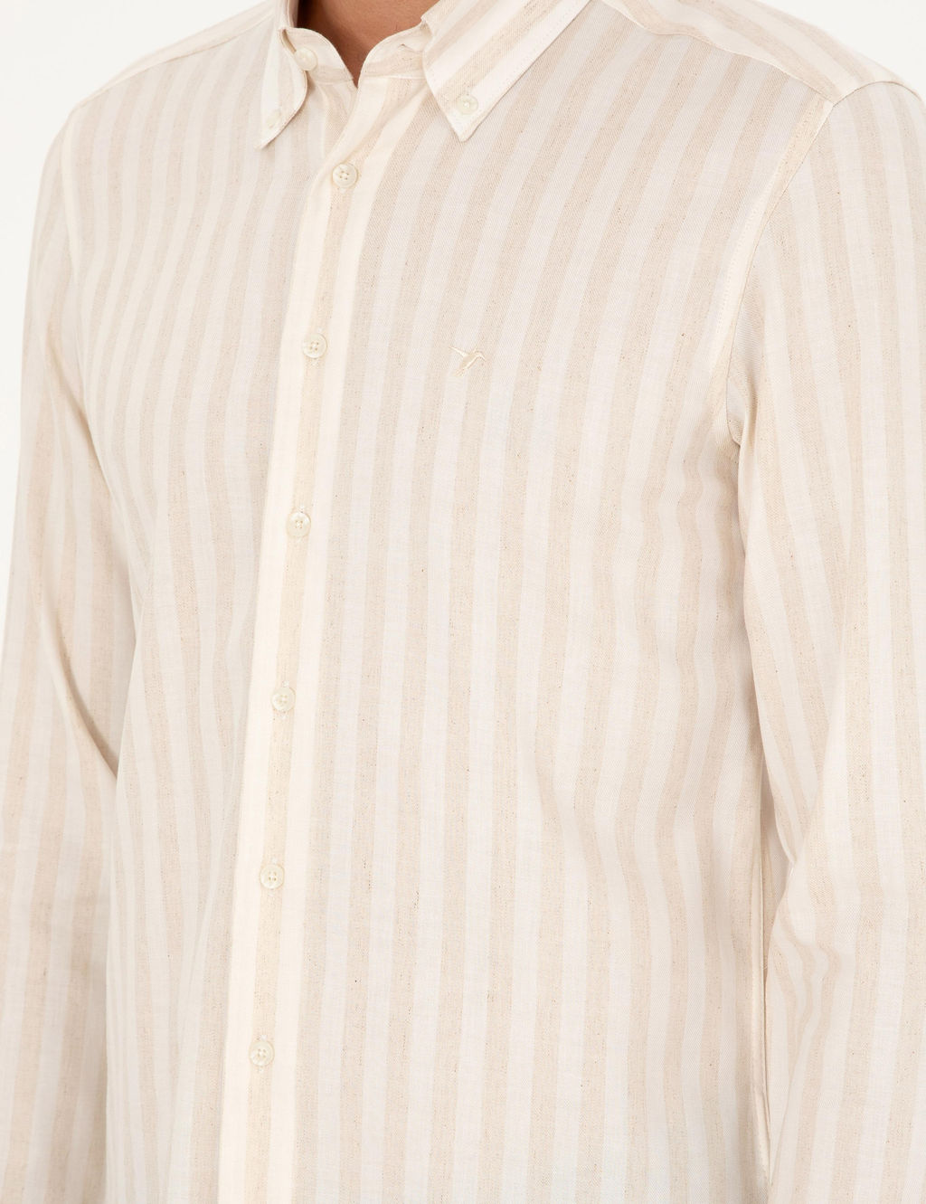 Bej Slim Fit _izgili Keten Kar___ml_ G_mlek