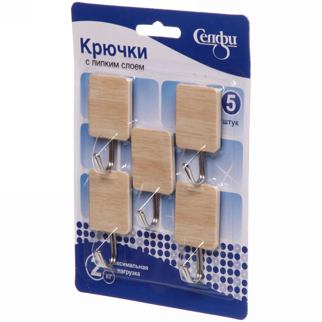 Цена за 5 шт. Крючки в наборе 5шт на липком слое "ИДЕЯДОМА", форма прямоугольник, принт светлое дерево, нагрузка 2кг