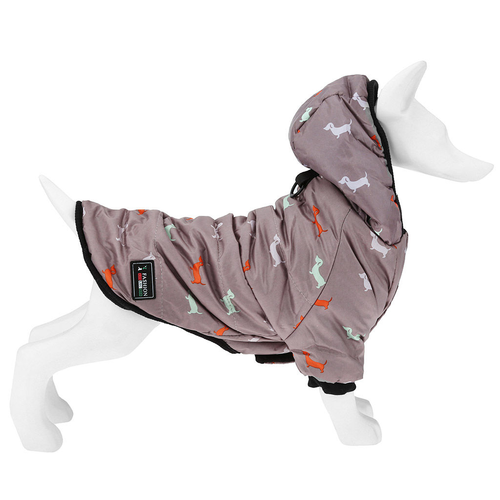 Пэт тойс (Pet toys) Одежда для собаки Куртка с капюшоном, с метал. кольцом, с принтом, на кнопках, р-р L, длина спинки 27см/обхват груди 38см/обхват шеи 32см, цвет-темно-бежевый, плащевка/синтепон/флис (100% полиэстер) (Китай) - Домашняя мода фото 2
