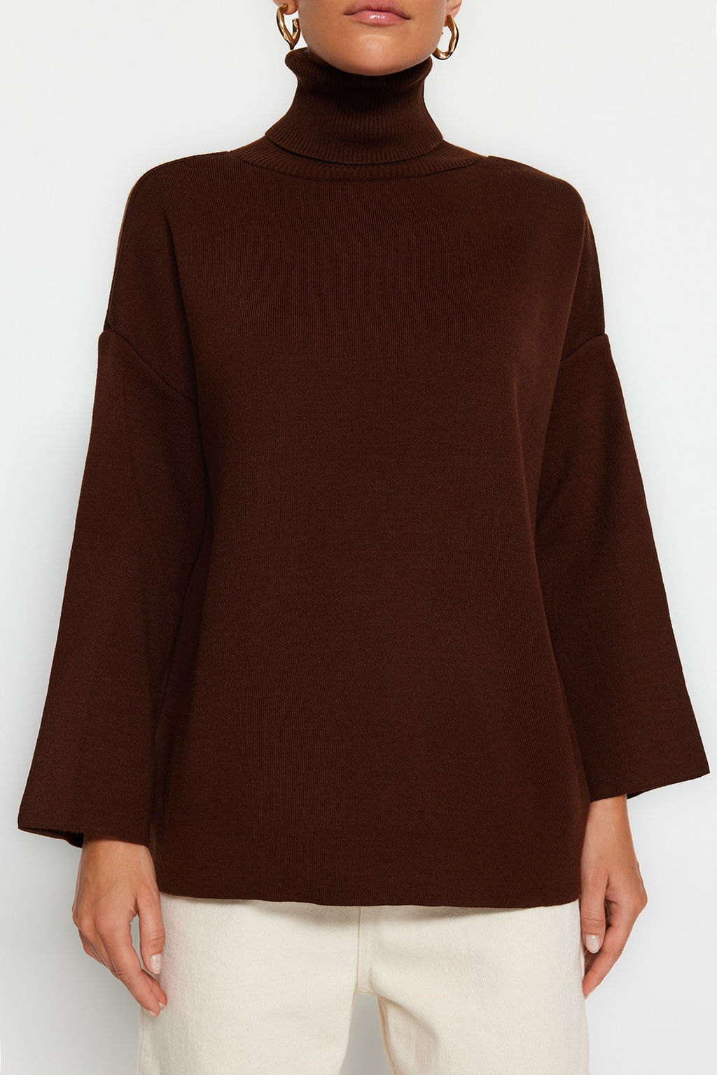 Kahverengi Genis Kal?p Basic Triko Kazak TWOAW23KZ00206