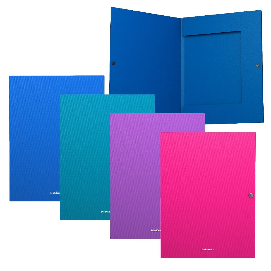 Цена за 4 шт. Папка на кнопке пластиковая ErichKrause Diamond Vivid, с 3 клапанами, 8мм, A4, ассорти (в пакете по 4 шт.)