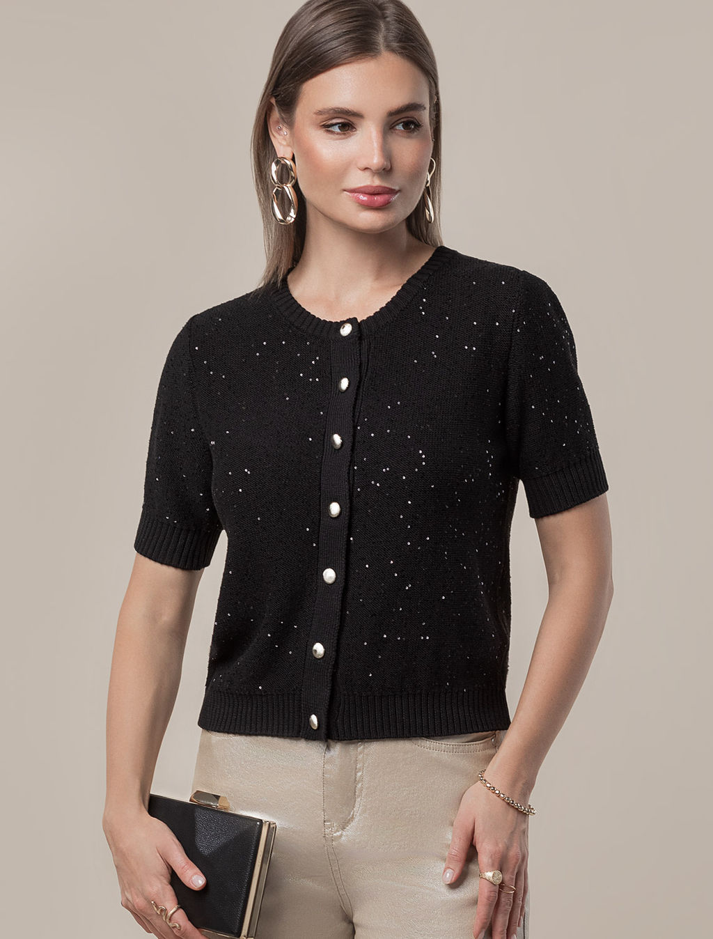 VILATTE / Жакет из хлопковой пряжи с пайетками  фото 5