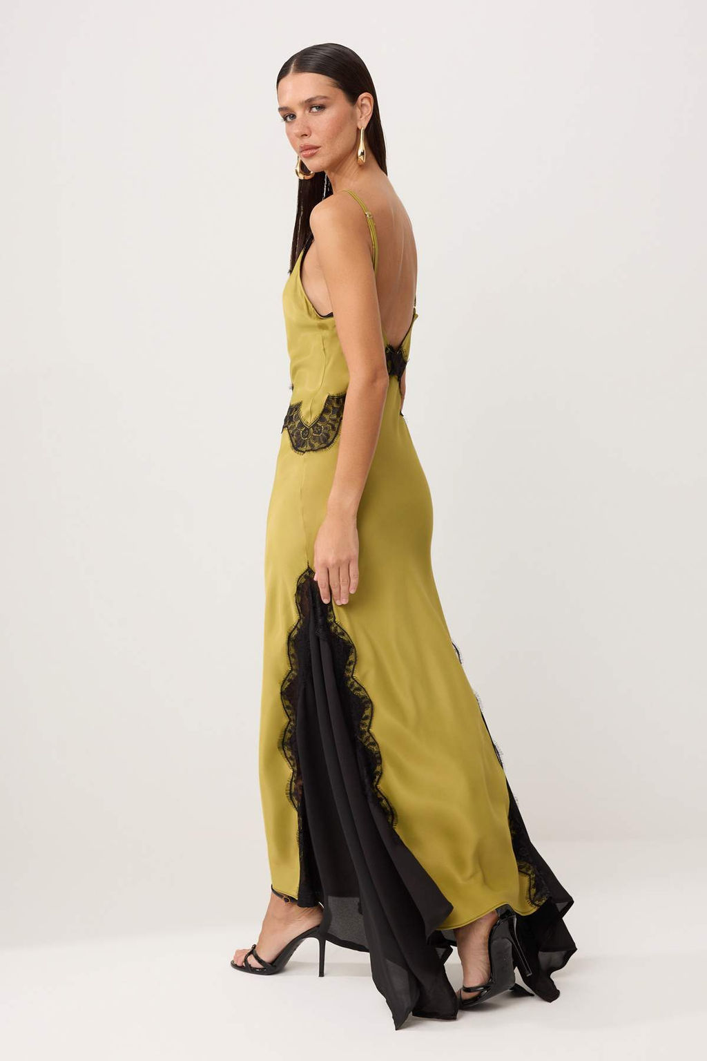 Yag Yesil Dokuma Saten Dantelli Maxi Elbise TPRSS26EL00311 - Trendyolmilla фото 4