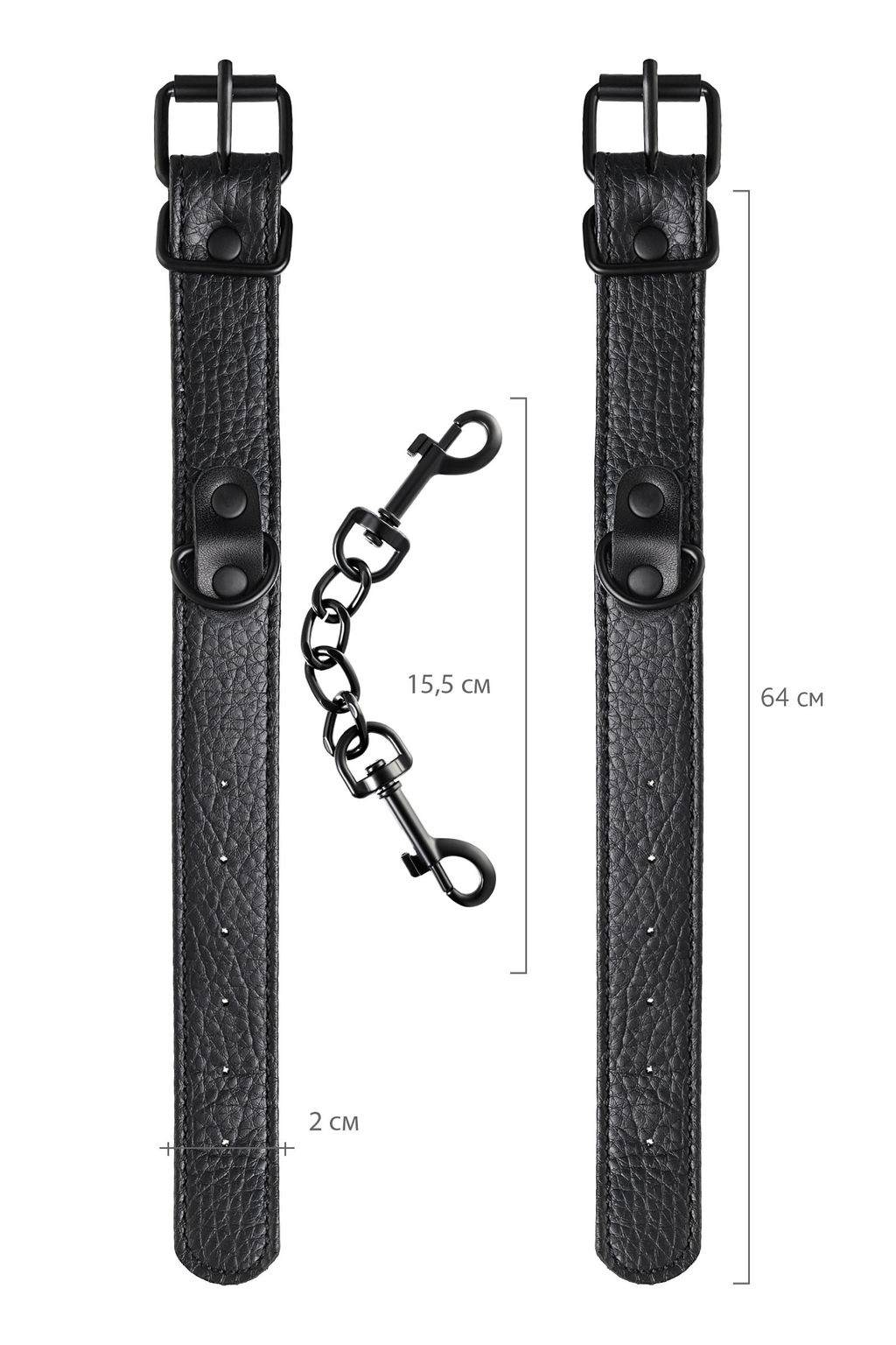 Наручники TOYFA Theatre, PU кожа, черный, 26,5 см