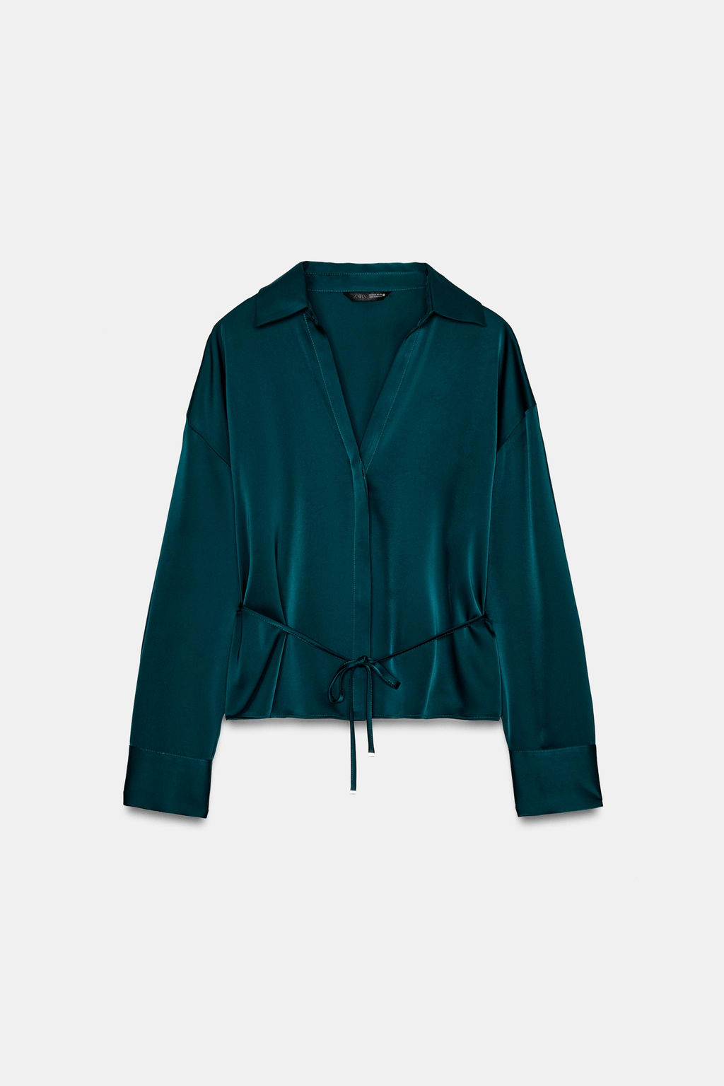 BLUSA SATINADA CINTUR?N / Verde pato - Zara фото 7