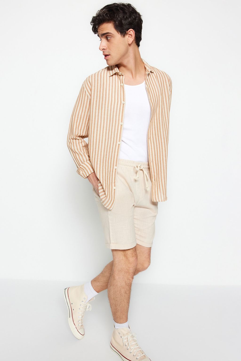 TRENDYOL MAN Ekru Regular Fit Keten Gorunumlu Sort TMNSS23SR00030 - Trendyolmilla фото 23