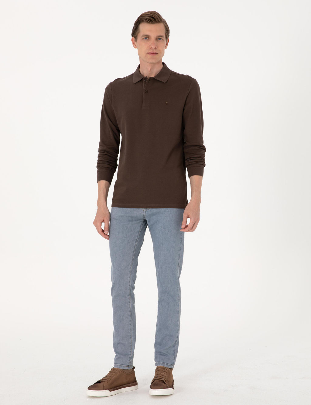 Koyu Kahverengi Slim Fit K_vr_lmaz Polo Yaka Basic Pike Sweatshirt - Pierre cardin фото 4