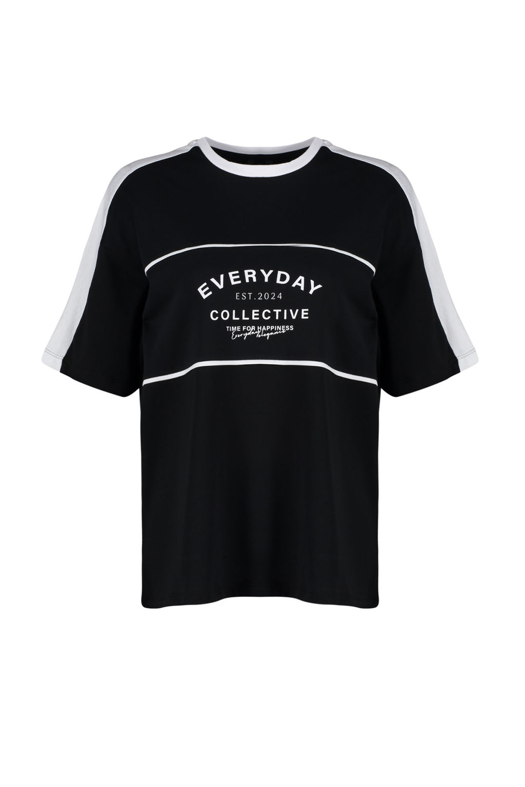 TRENDYOLMILLA Siyah %100 Pamuk Renk Bloklu Sloganl? Oversize/Genis Kal?p Orme T-Shirt TWOSS24TS00132 фото 7