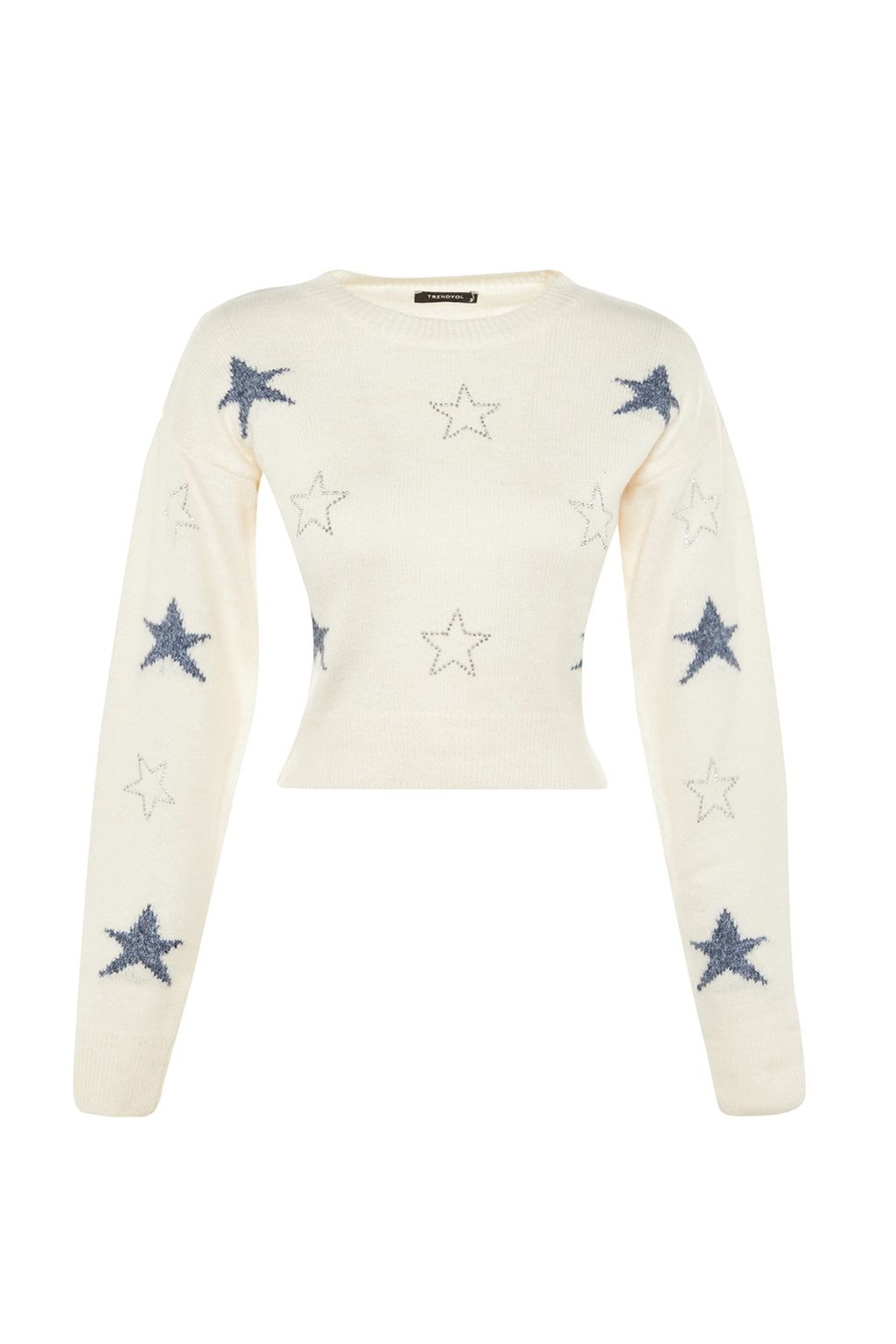 Ekru Y?lbas? Temal? Crop Yumusak Dokulu Triko Kazak TWOAW23KZ01569 - Trendyolmilla фото 8
