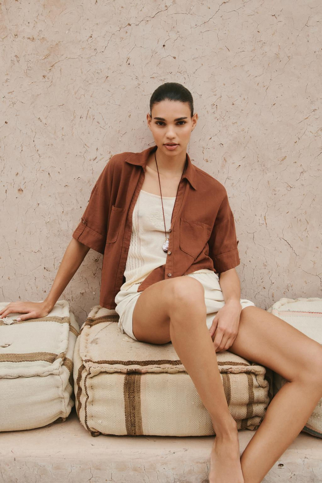 CROPPED LINEN BLEND SHIRT - Zara фото 50
