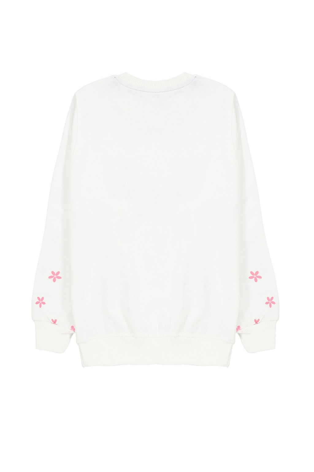 Ekru K?z Cocuk Cicek/Slogan Nak?sl? Bisiklet Yaka Orme Sweatshirt TKDAW25SW00008
