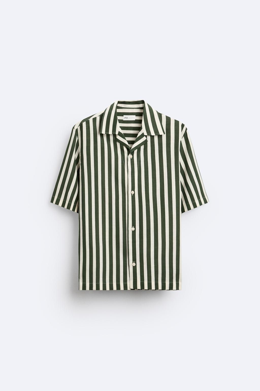 STRIPED VISCOSE/LINEN BLEND SHIRT - Zara фото 6