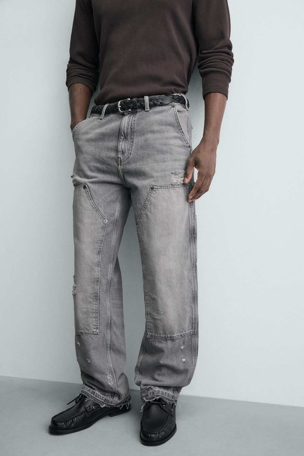 JEANS BOLSILLO CARPINTERO LAVADO / Gris - Zara фото 5