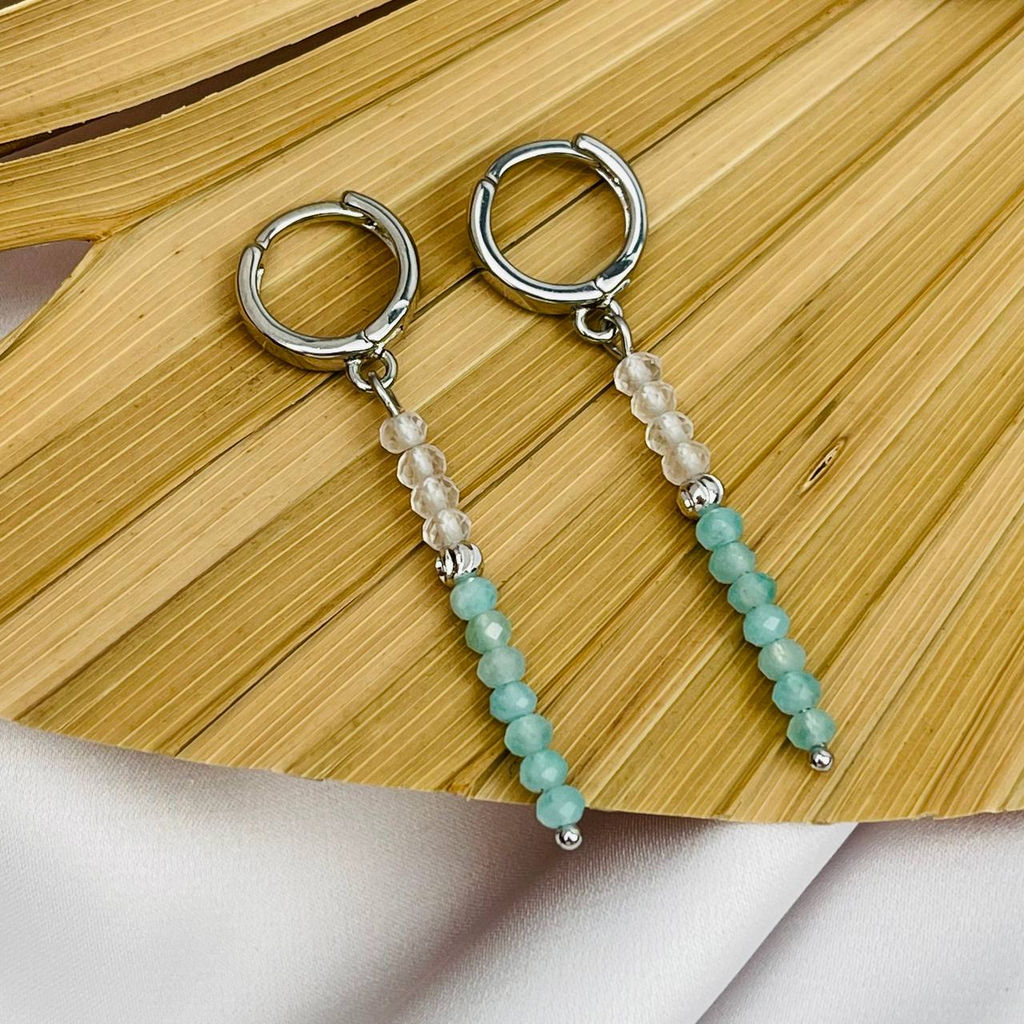 Серьги длинные из Розового кварца и Амазонита