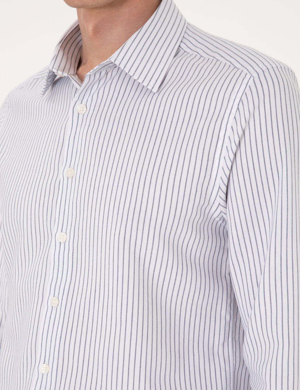 Mavi Slim Fit _izgili Uzun Kollu G_mlek
