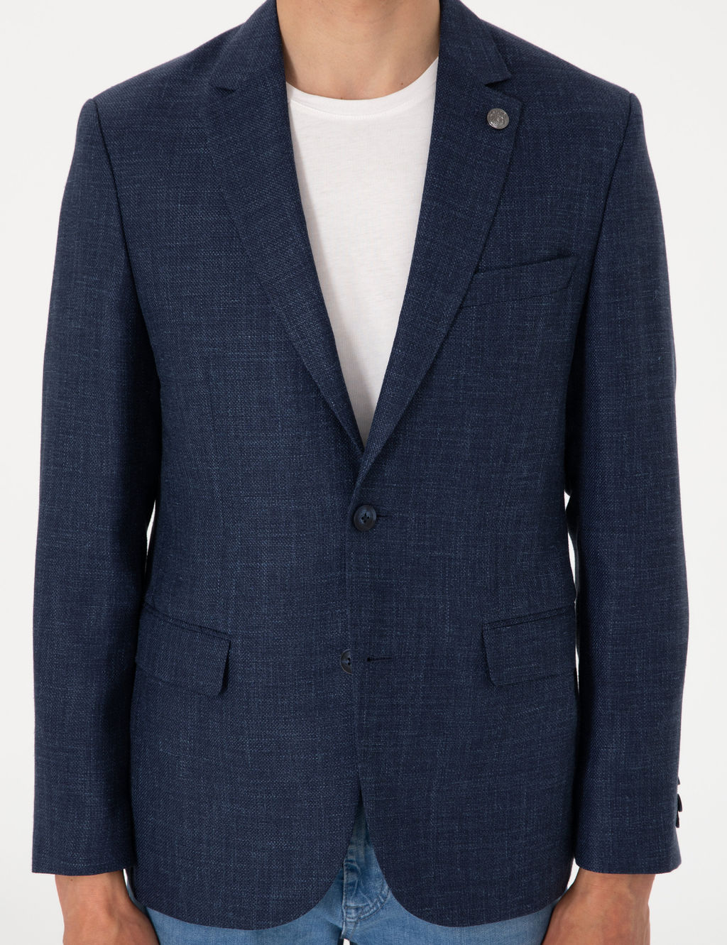 Lacivert Slim Fit Y_n Keten Kar___ml_ Ceket