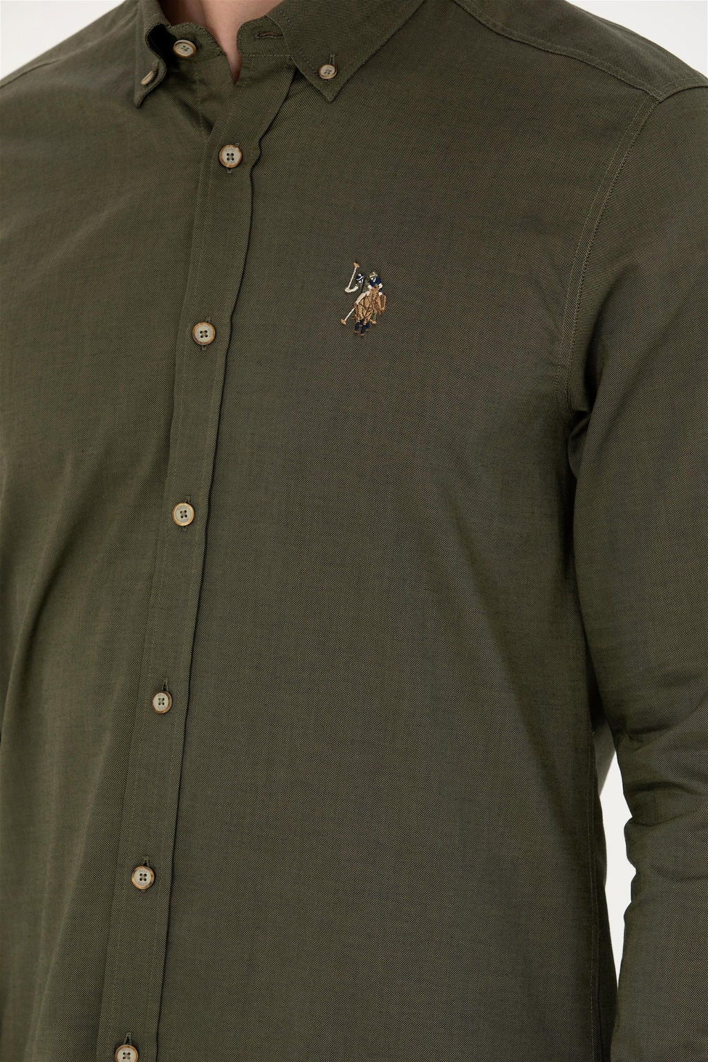 Мужская базовая рубашка цвета хаки с длинным рукавом Неожиданная скидка в корзине - U.s. polo assn фото 7