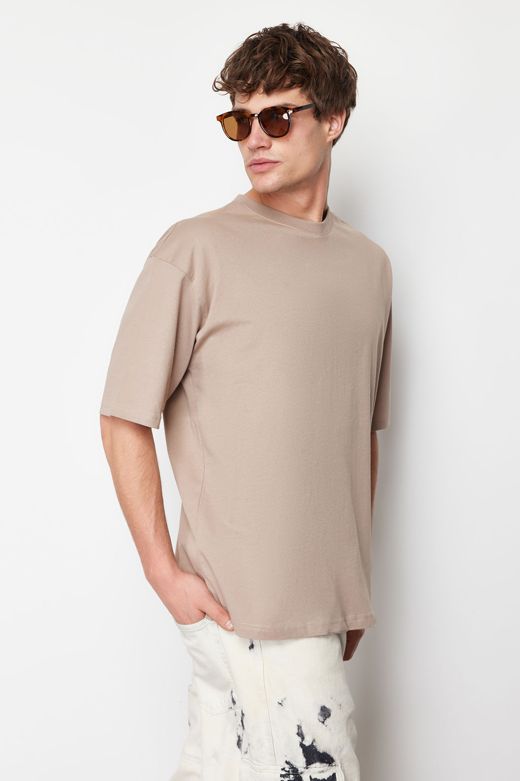 Vizon Oversize/Genis Kesim Basic %100 Pamuklu T-Shirt TMNSS22TS0318