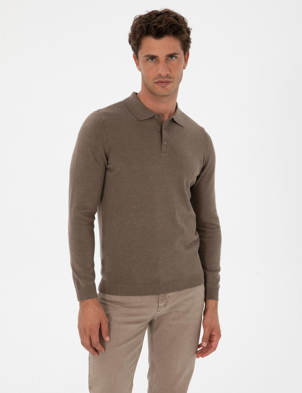 Vizon Melanj Slim Fit Polo Yaka Basic Triko Kazak