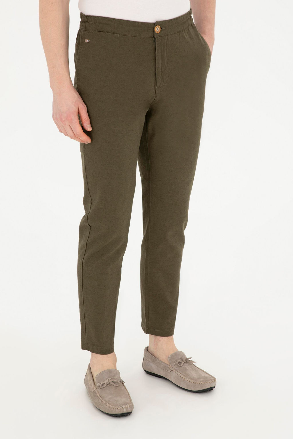 Erkek Haki Carrot Fit Kanvas Pantolon