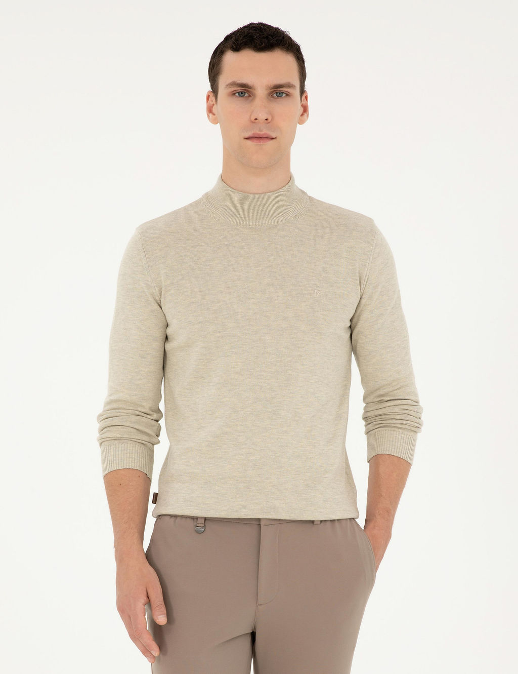 Kum Melanj Slim Fit Yar_m Bal_k__ Yaka Basic Triko Kazak