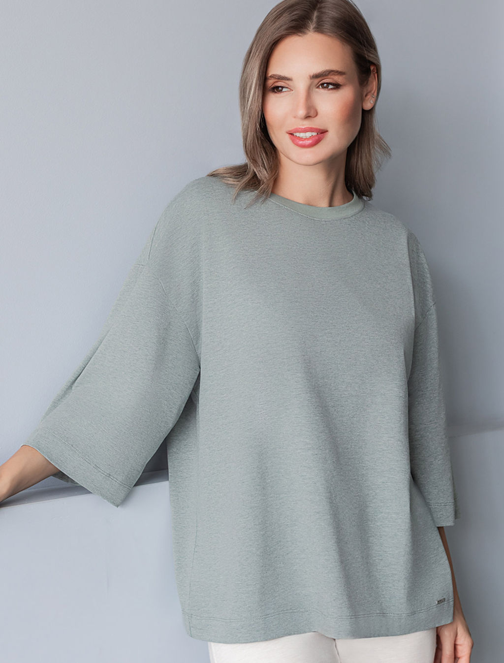 VILATTE / Свободная футболка из эластичного хлопка  фото 5