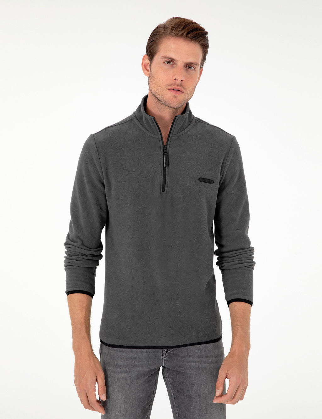 Antrasit Regular Fit Yar_m Fermuarl_ Polar Sweatshirt - Pierre cardin фото 3