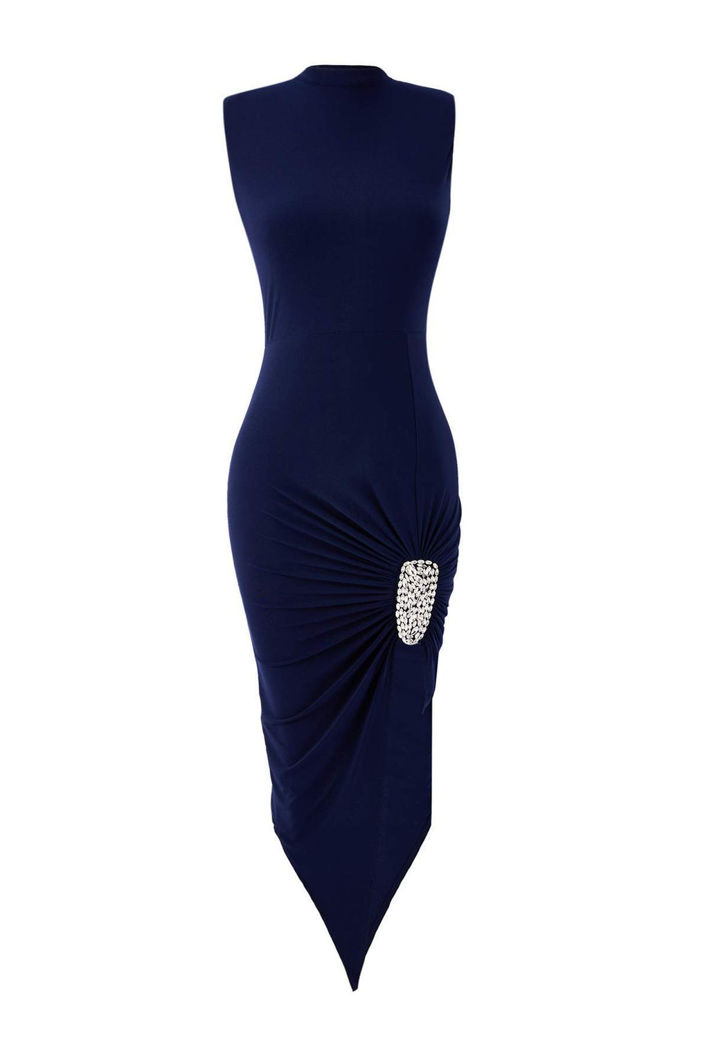 Lacivert Aksesuar Detayl? Asimetrik Midi Elbise TPRSS26EL00005 - Trendyolmilla фото 5